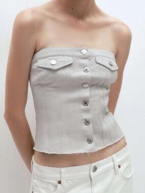 Zara Light Gray Strapless Button-Front Bustier